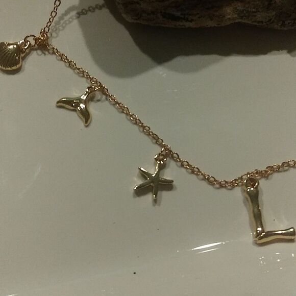 New Free People initial L Gold Boho beach Charm Necklace - Picture 3 of 7